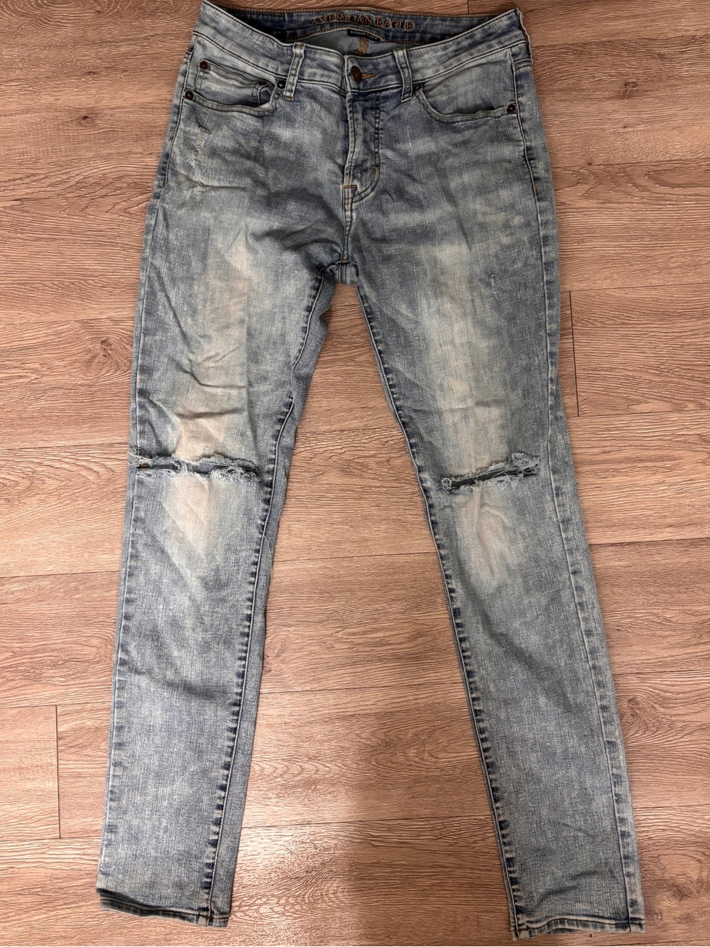 Men's Light Blue Distressed Slim Jeans